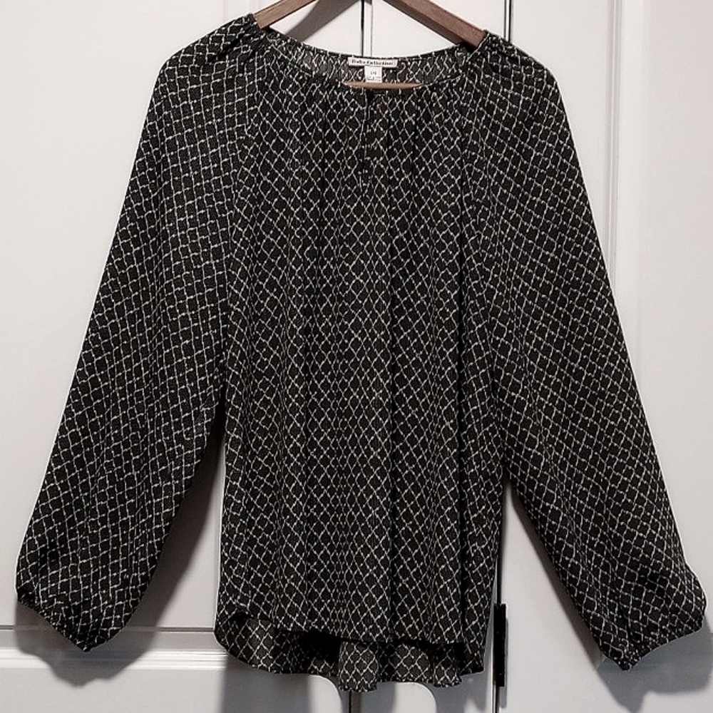 Dalia Collection, Patterned Blouse,  Dark Grey L